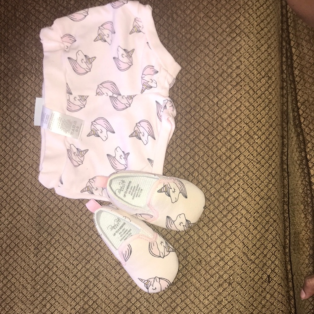 Matching unicorn shorts and shoes